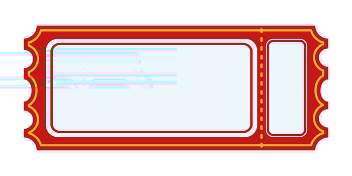 Rectangular Blank Vintage Ticket. Red and yellow retro ticket template with blank space and perforated edges. Event admission concept for circus, carnival, theater, cinema, casino, club. vector