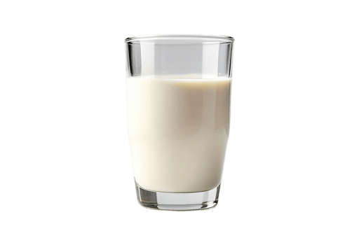 A close-up of a glass of milk, presented against a transparent background. png