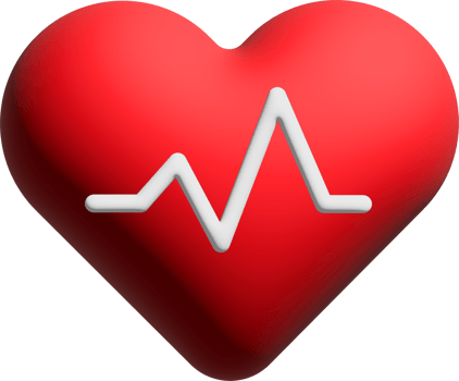 Heart with white pulse line inside, heartbeat wave icon. Cardiac assistance, pulse beat measure 3D render illustration. png