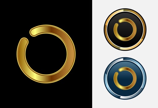 Futuristic alphabet O in gold color style. Graphic alphabet symbol for corporate business identity vector