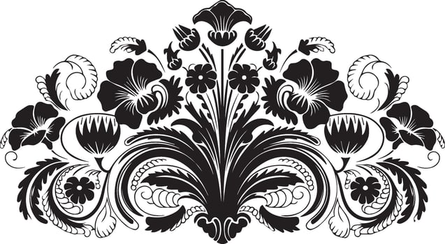 Symmetrical ornament with flowers and leaves, Floral silhouette vector