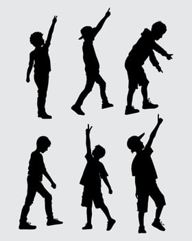 Cute cartoon boy kids silhouette collection set illustration clip art peace element isolated editable vector