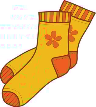 Yellow socks with flowers, hand-drawn illustration. Isolated illustration on white background. Logo, socks icon, print, sticker vector
