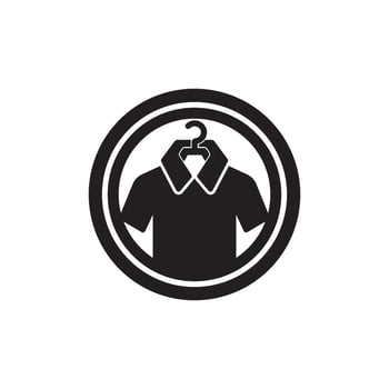 A black and white logo of a shirt hanging on a hanger vector