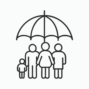 Thin outline icon people stand under umbrella vector