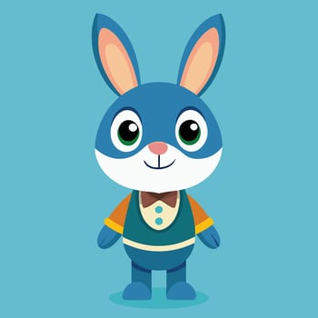 A cartoon rabbit in a blue and green outfit illustration design vector