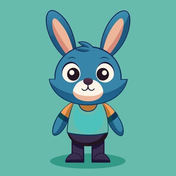 Cartoon blue rabbit character with big ears and a blue shirt vector
