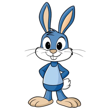 A cartoon blue rabbit standing with his arms crossed vector