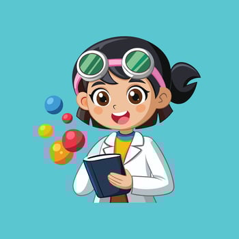 A cartoon girl in a lab coat holding a book and bubbles vector