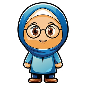 cartoon muslim girl wearing glasses and blue hijab vector