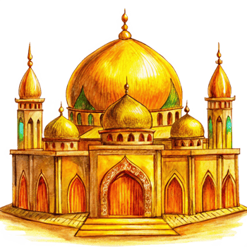Elegant Golden Mosque Against a Starry Sky png