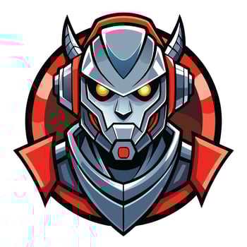 a robot head with red eyes and a helmet vector
