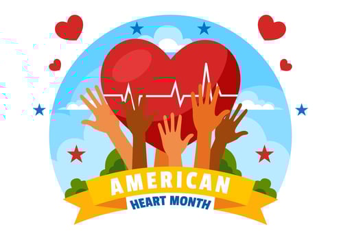 February Heart Month Art with Patriotic Theme of USA Flag and Red Heart vector
