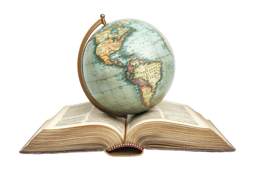 Globe and book illustration png