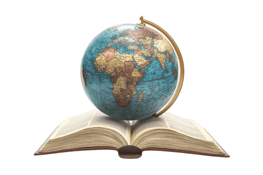Educational globe and book illustration on png