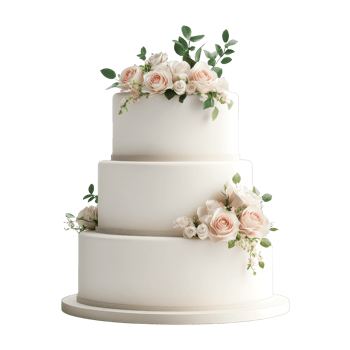 Elegant three-tier wedding cake with floral decor png