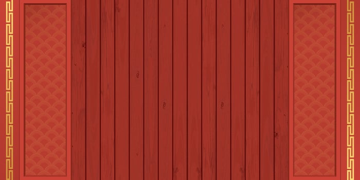 Cut timber panels red color graphic illustration with Chinese style decoration. Chinese New Year greeting card template have blank space. vector