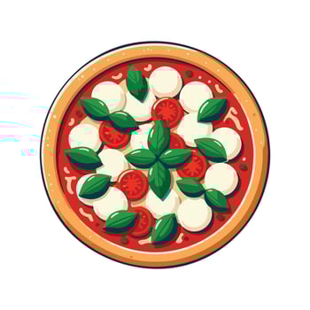 A pizza with cheese, tomatoes and basil leaves vector