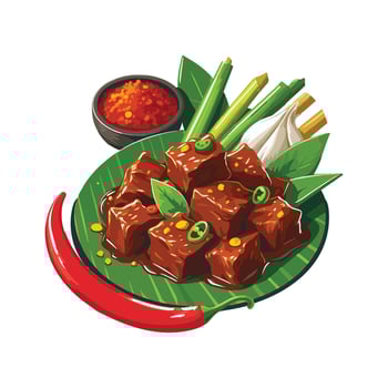A plate of beef and chili on a banana leaf vector