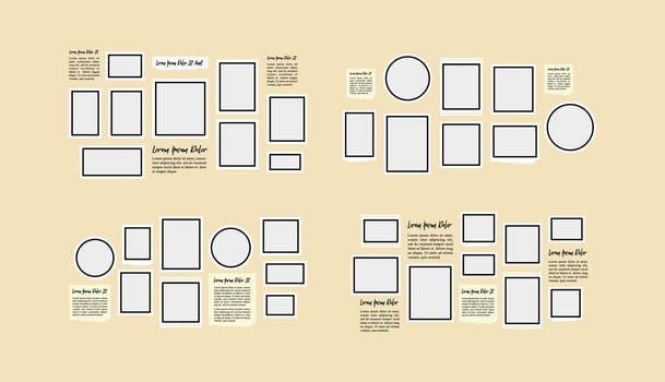 Set abstract photo frames and digital photo wall template vector