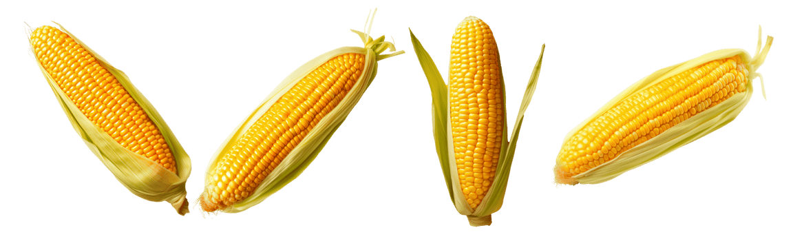 Fresh yellow corn cobs isolated on a transparent background png