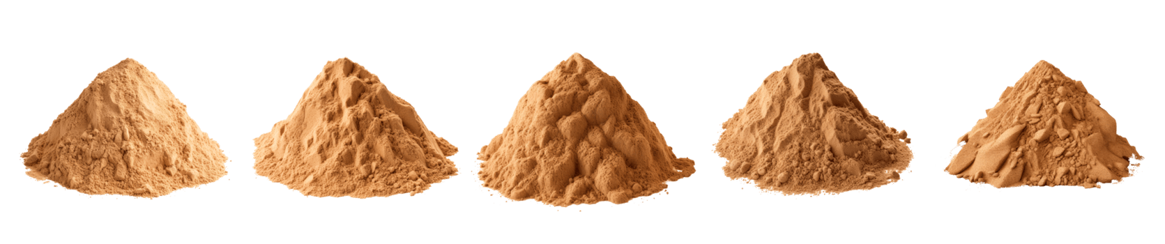 Various heaps of brown powder isolated on a transparent background png