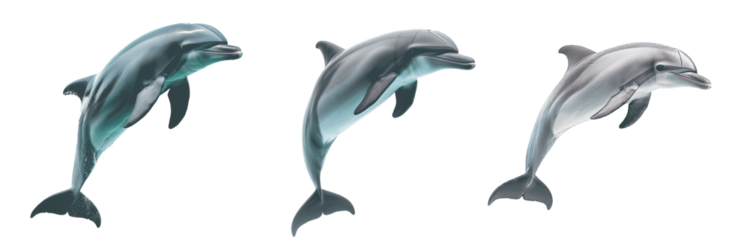 Three playful dolphins swimming gracefully in the ocean. png