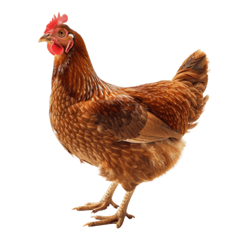 A brown hen standing isolated on a transparent background. png