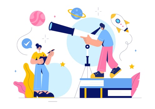 Starry Sky Watching Illustration of People Exploring the Universe Through Telescopes vector