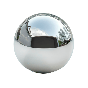 A shiny metallic sphere reflecting its surroundings in a minimalist style. png