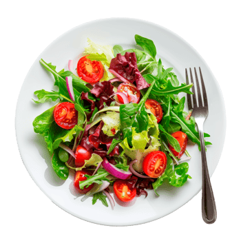 Fresh salad with mixed greens and cherry tomatoes on a white plate png