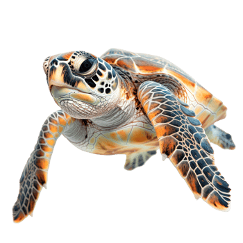 A vibrant sea turtle swimming gracefully in the ocean. png