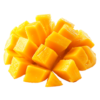 Freshly sliced mango cubes arranged on a transparent background png