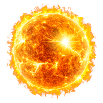A vibrant depiction of the sun with fiery solar flares and energy. png