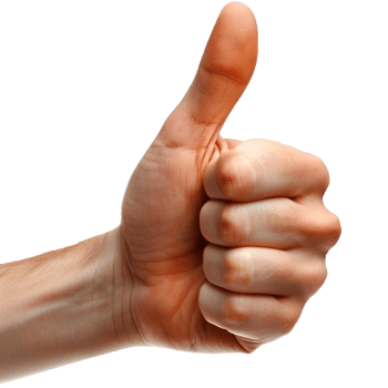 A hand showing a thumbs up gesture indicating approval or success png