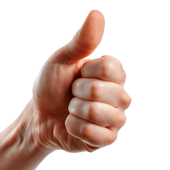 A hand showing a thumbs up gesture on a transparent background. png