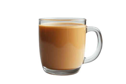 Warm cup of spiced tea served in a clear glass on a minimalist background during a cozy afternoon png