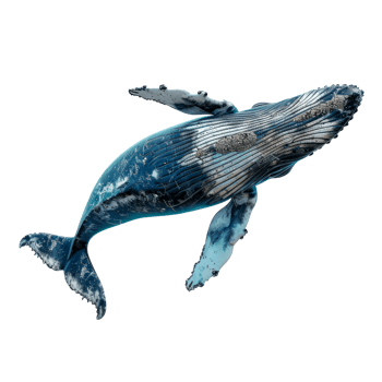 A realistic depiction of a whale swimming in the ocean. png