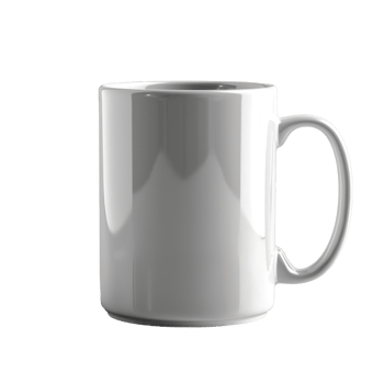 A plain white ceramic mug suitable for beverages and mockup designs png