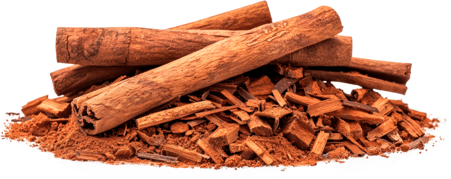 Cinnamon sticks and ground cinnamon isolated on a transparent background png