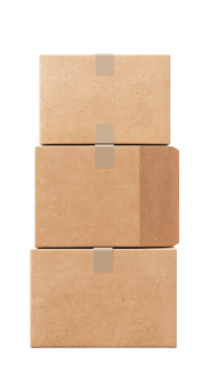Three stacked cardboard boxes with tape on a transparent background png