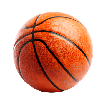 A close-up view of an orange basketball on a transparent background png