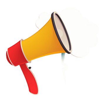 A colorful megaphone with a sound cloud for announcements png