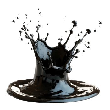 Dynamic black liquid splash creating a unique artistic effect on transparent background png