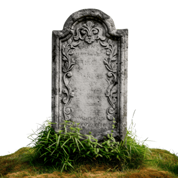 An old gravestone surrounded by overgrown grass and plants png