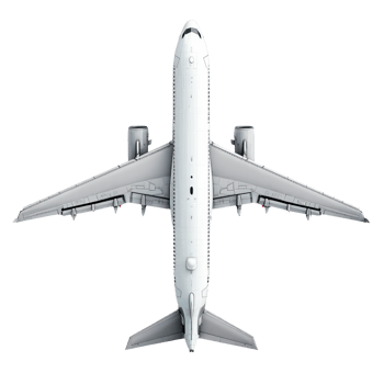 Top view of a modern airplane isolated on a transparent background png