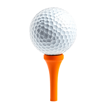 A white golf ball positioned on an orange tee for playing golf png