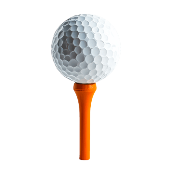 A white golf ball on an orange tee isolated on a transparent background png