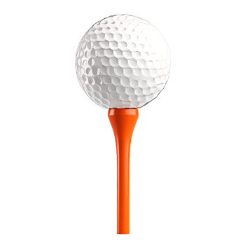 White golf ball on an orange tee isolated on a transparent background png