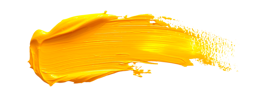 A vibrant yellow paint stroke isolated on a transparent background png